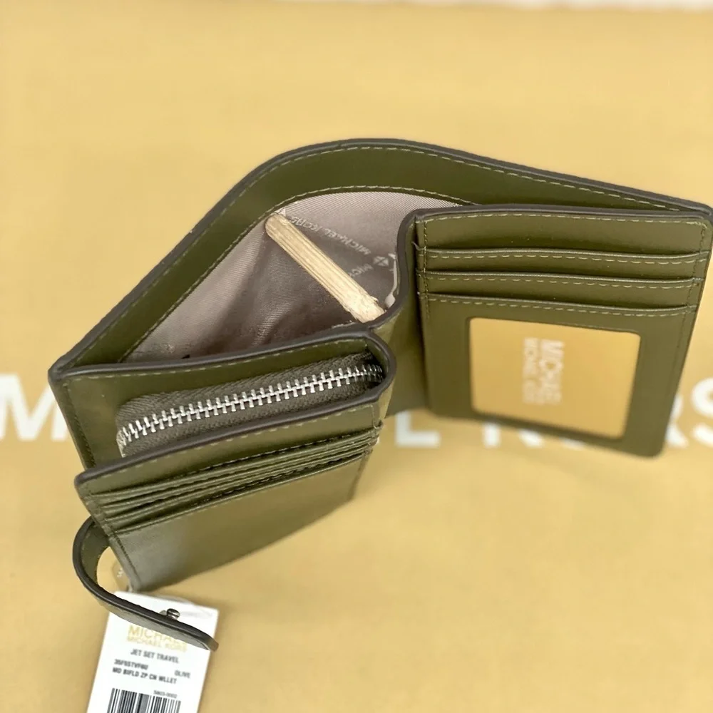 Michael Kors Multicolor Patterned Bifold Medium Wallet Olive